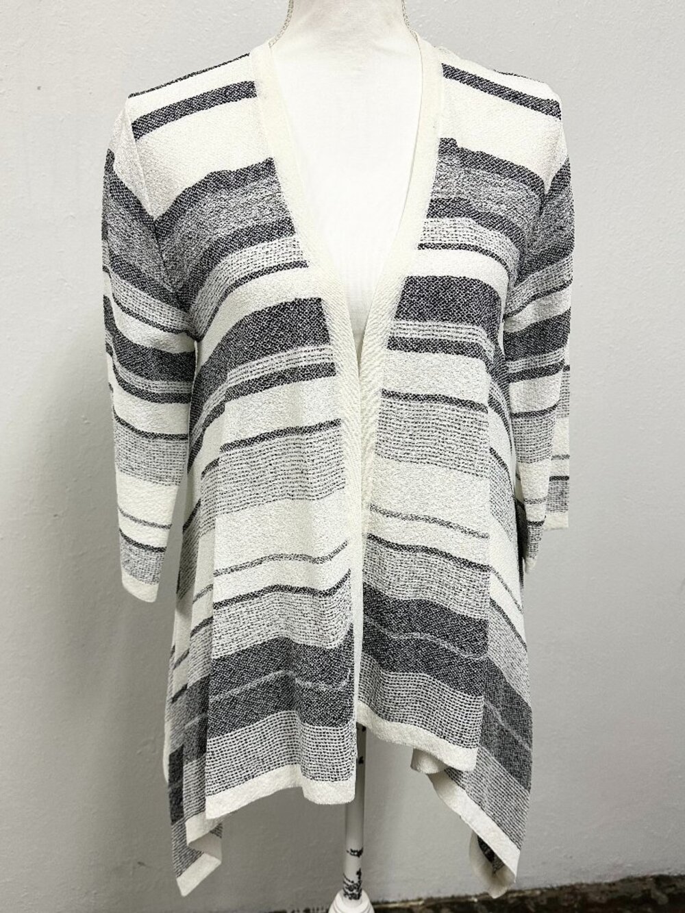 Max Mara Women’s Grey Striped Asymmetrical Viscose Knit Cardigan Size M